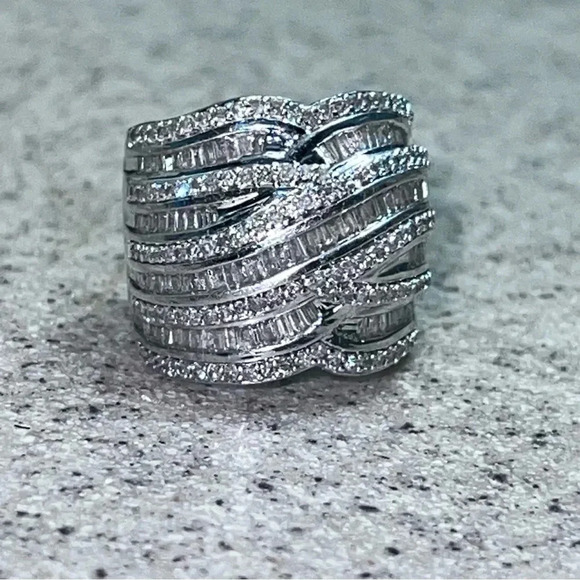 1.5ct Diamond Baguette Sterling Silver Ring Sz 5 - Picture 3 of 9